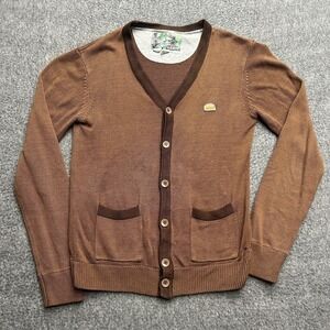 Toddland Cardigan Sweater Medium Brown Cheeseburger Burger Grandpa Button V Neck